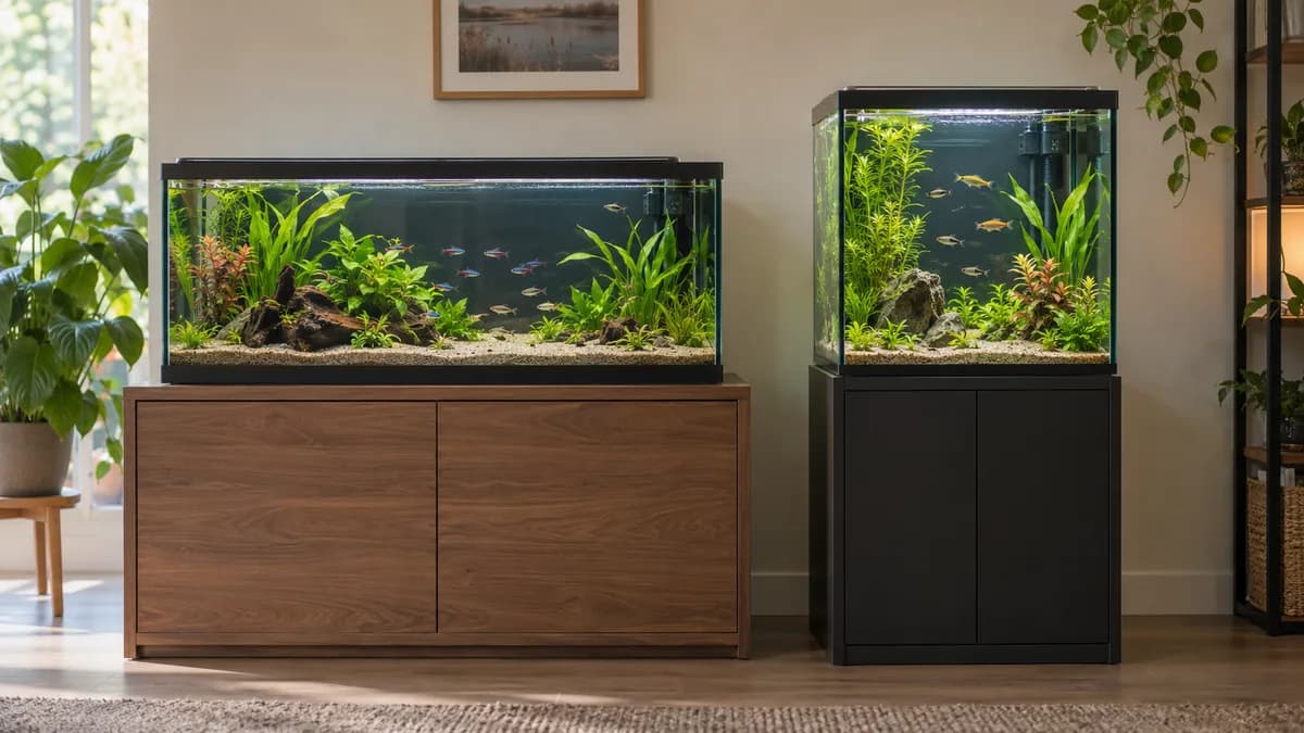 Zelfde inhoud, andere zwemlengte: links een bak van 60 cm lang, rechts een hoge cube.