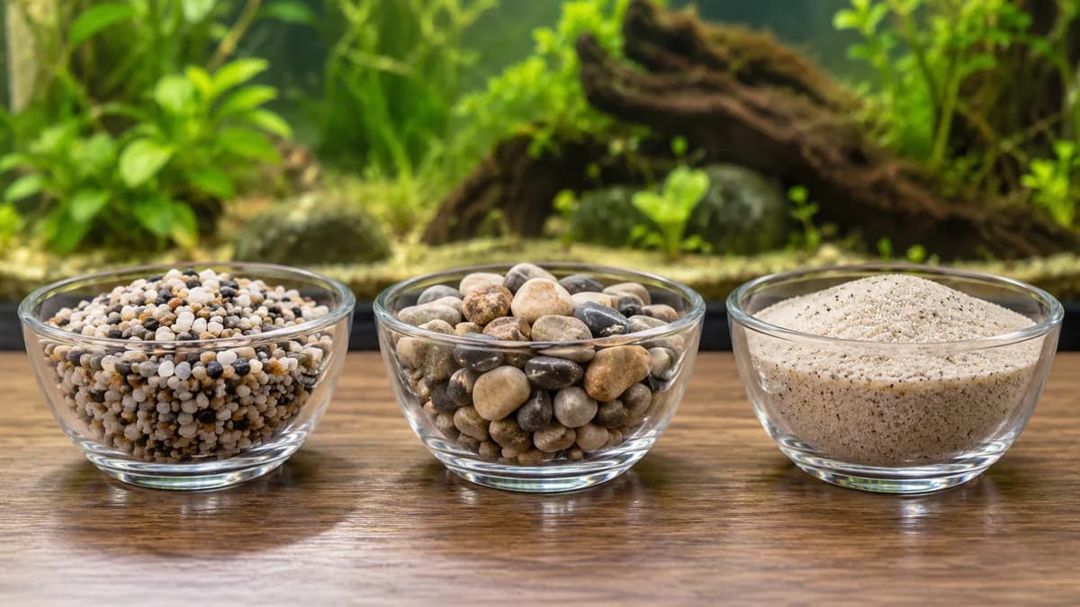 Fijn, afgerond grind van 1 tot 2 mm in een beplante bak