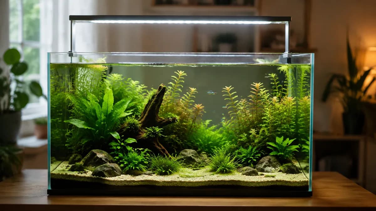 De lichtsterkte op de bodem wordt mede bepaald door de hoogte en inrichting van het aquarium.