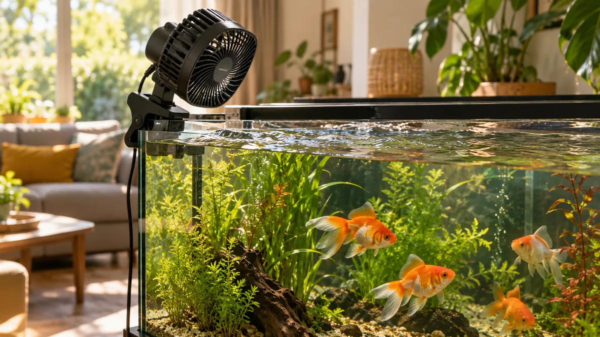 Een ventilator over het wateroppervlak kan het water in de zomer enkele graden koeler houden.