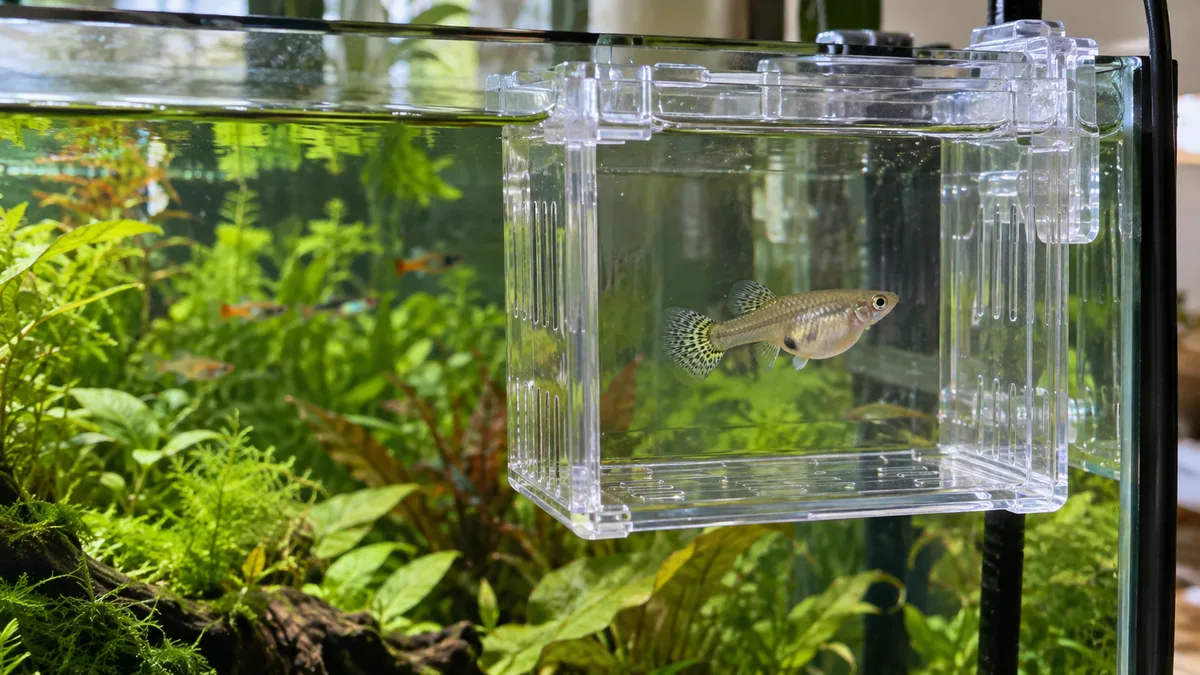 Een ophangbakje aan de rand van het aquarium, bedoeld voor een korte afzondering.