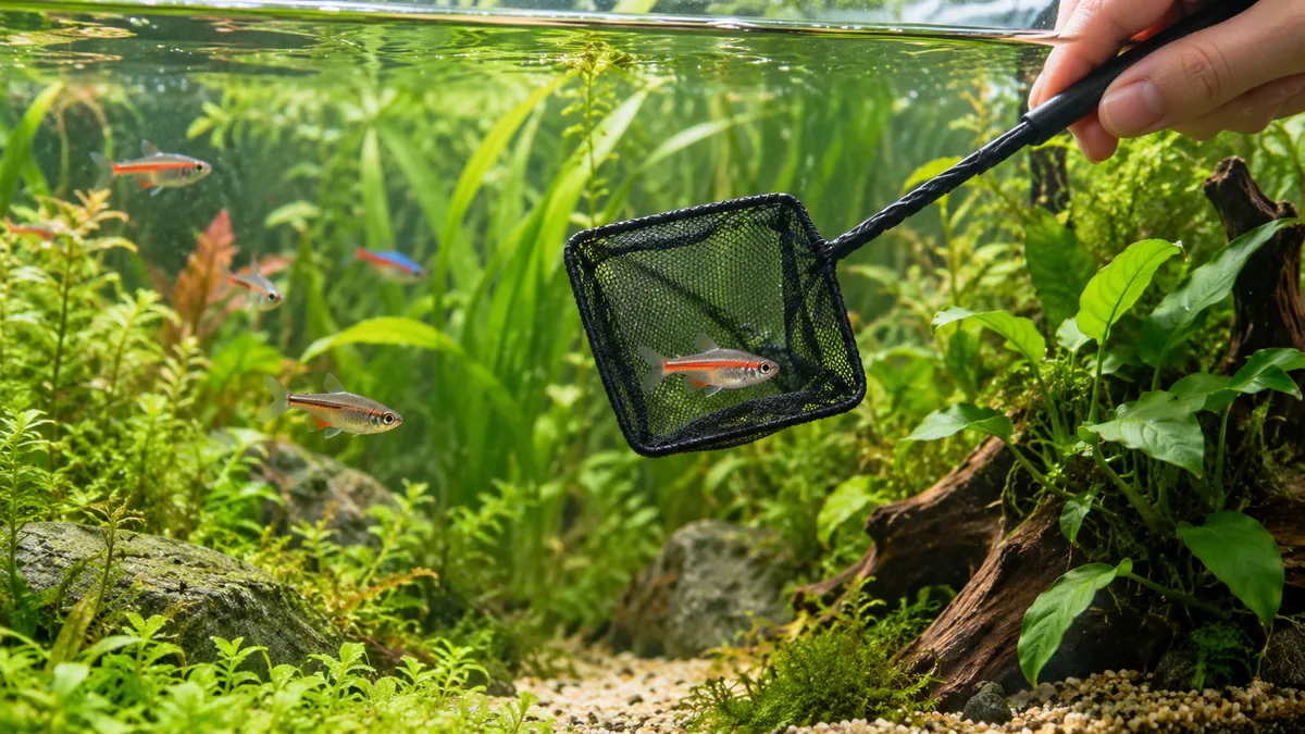 Een donker net en een rustige beweging zorgen voor minder stress bij het vangen.