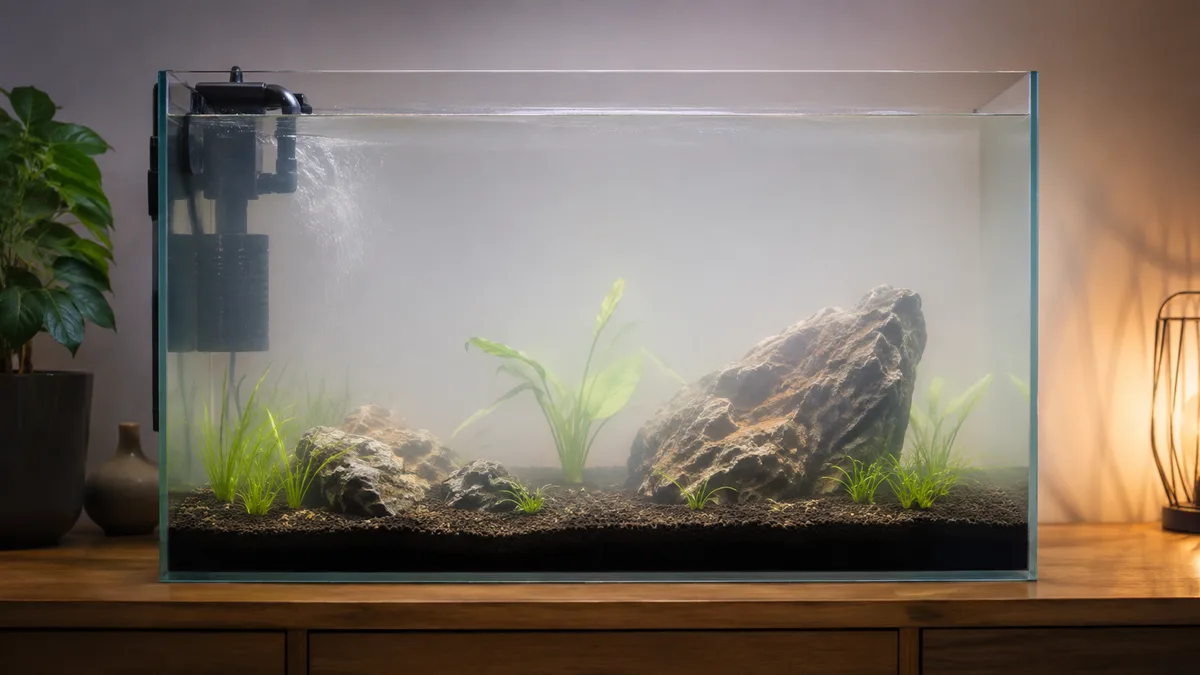 Een lichte bacteriewaas komt vaak voor tijdens het indraaien van een nieuw aquarium.