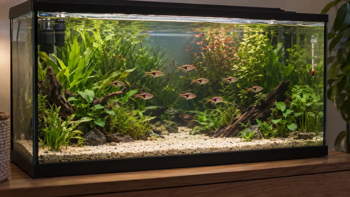 Een groep neontetra's in een beplante bak: kleine groepsvissen vragen om rust en stabiel water.